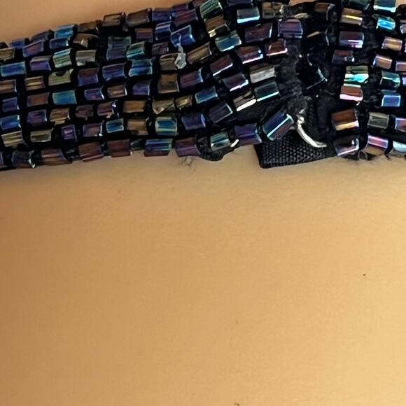 Vintage 90s Y2K Black Silk Beaded Halter Mini Cocktail Dress - Picture 8 of 10